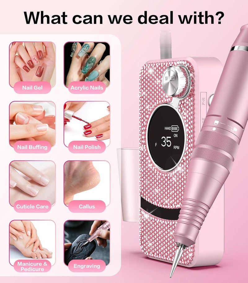 buways Professional Electric Cordless Nail Drill File with 11 Nail Drill Bits, 35000RPM DIY Glitter e Filer for Nails Kit Machine for Acrylic Nails Gel Polishing for Manicure Salon Home - Image 5
